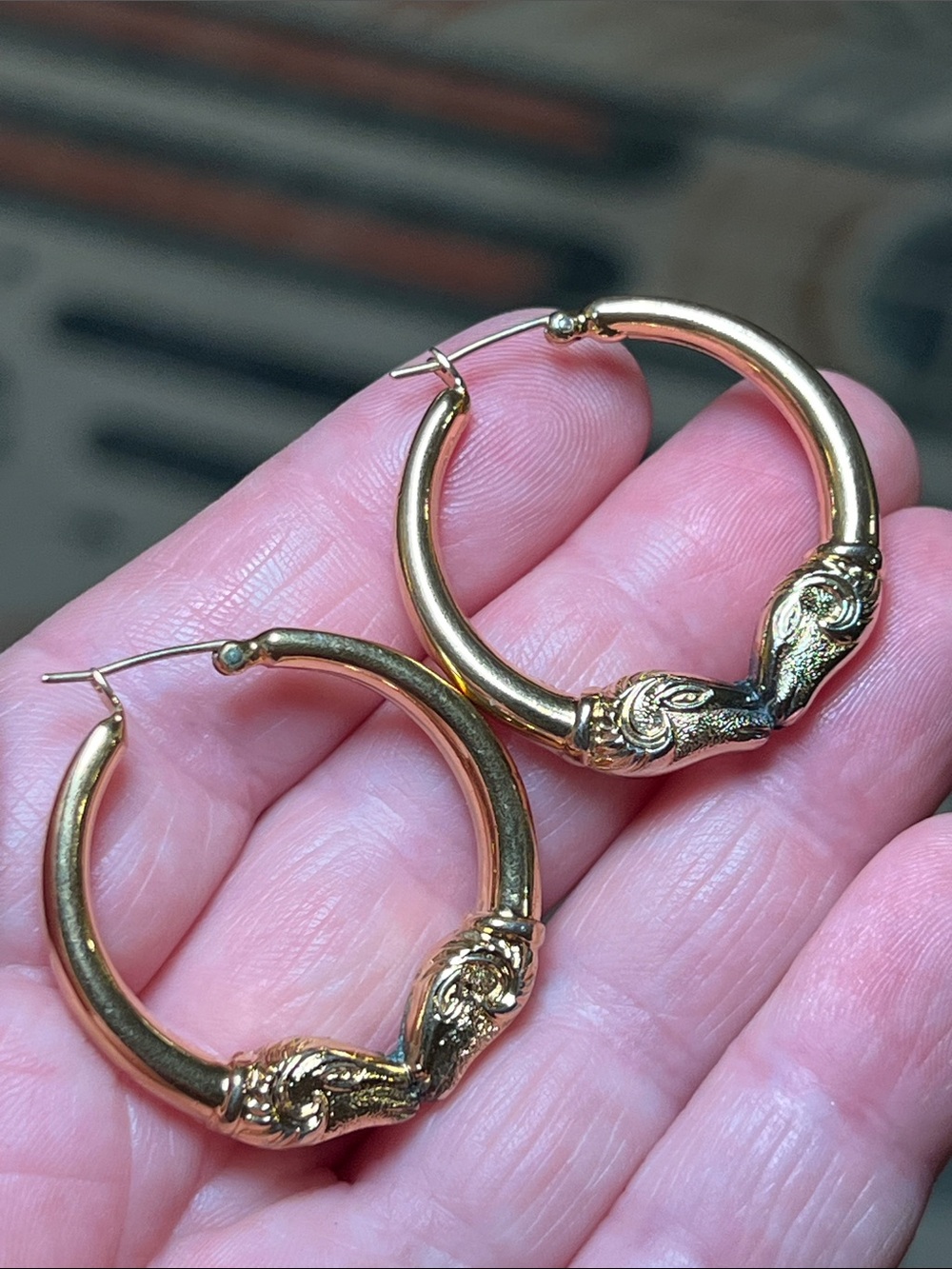 Vintage Double Rams Head Aries Zodiac Gold Plated Hoop Earrings